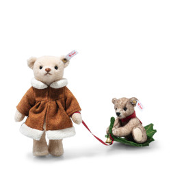 Steiff 005862 Mama Teddybär mit Kind im Holly Express 16 cm