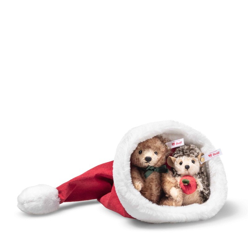 Steiff 005770 Igel und Teddybär in Weihnachtsmütze 14 cm