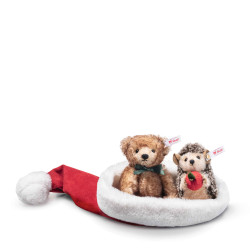 Steiff 005770 Igel und Teddybär in Weihnachtsmütze 14 cm